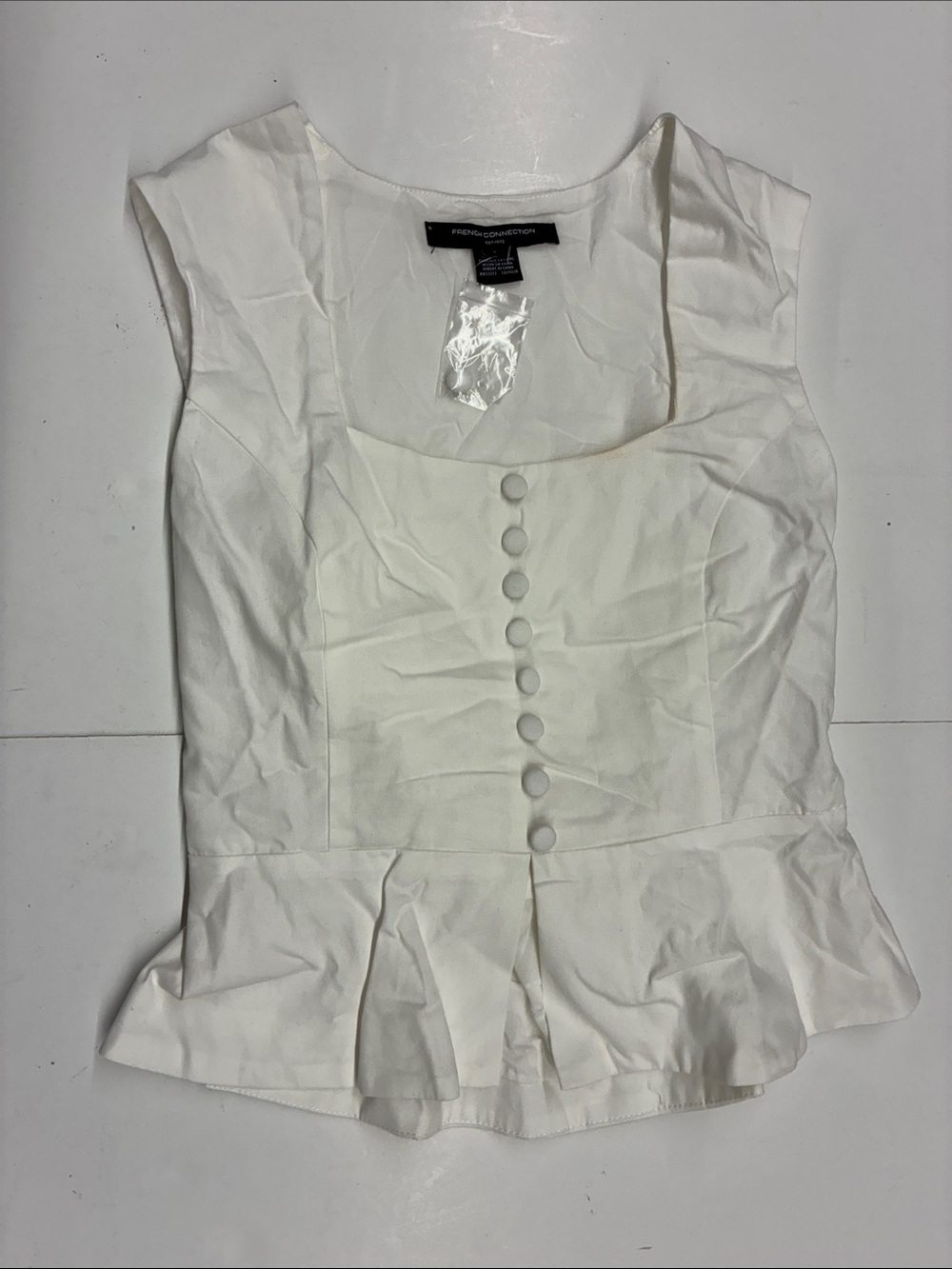 NEW French Connection White Sleeveless Peplum Button-Front Top Size Small